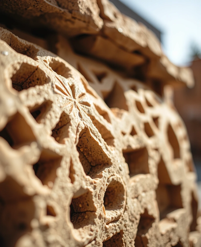 Detail ručně tesaného pískovce